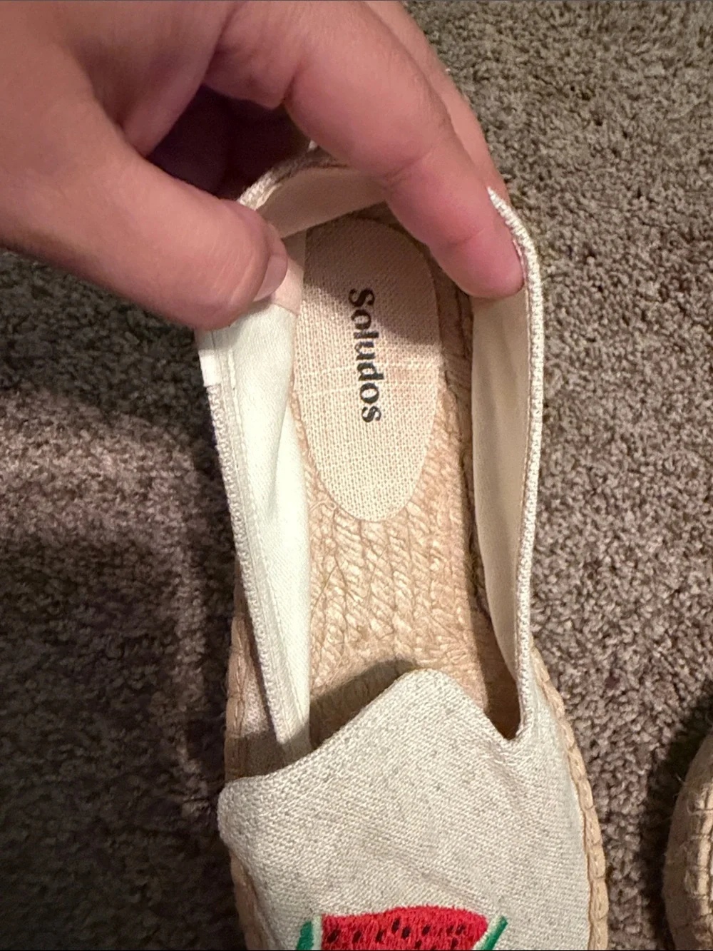 Soludos Natural Canvas Espadrilles with Watermelon & Drink Embroidery